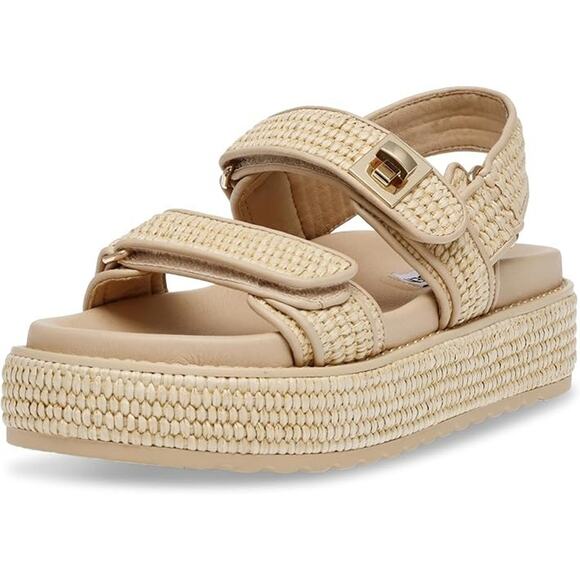 Steve Madden Women's Bigmona Sandal, Natural Raffia Beige, Size 6 - Picture 2 of 7
